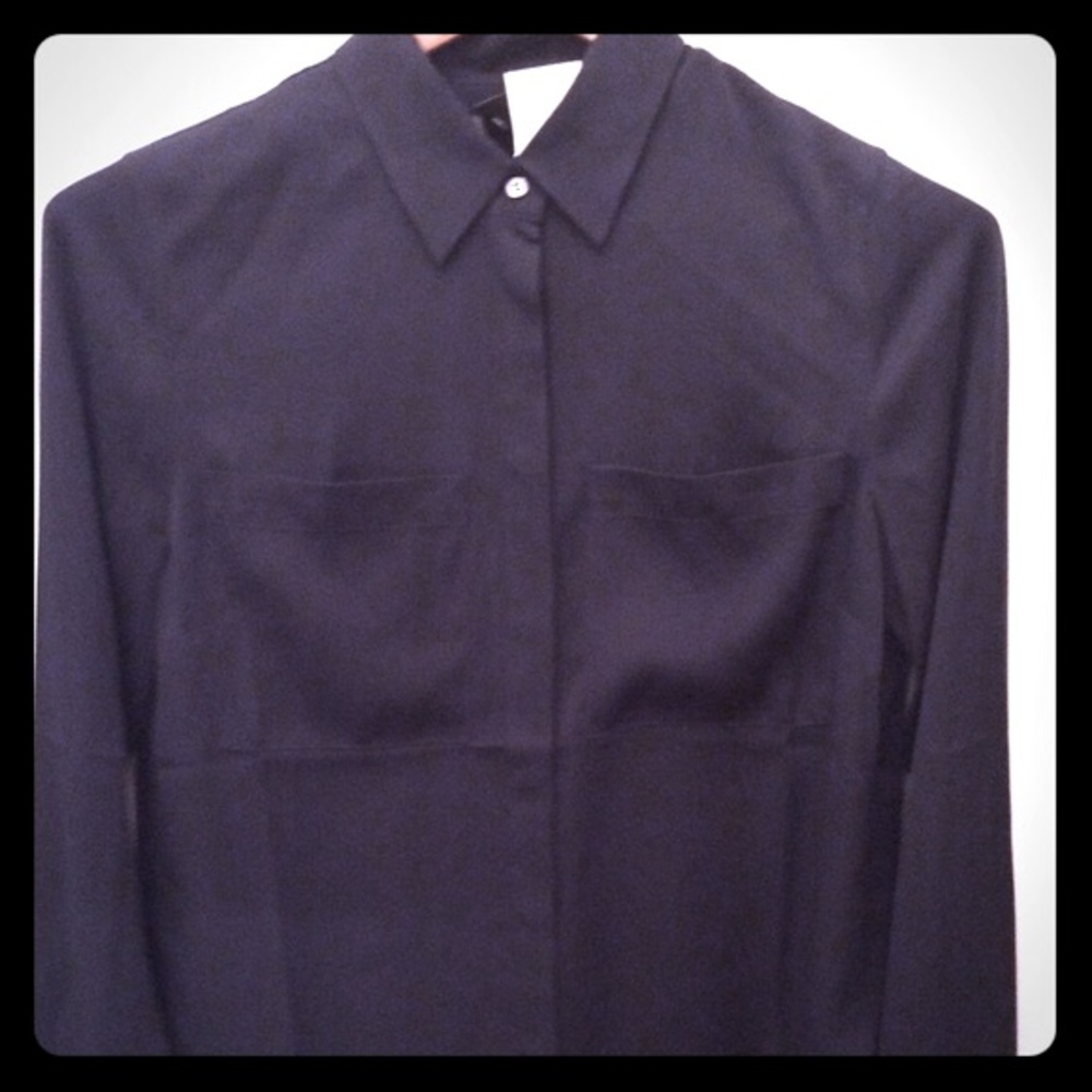 J CREW 100% Silk Button Down Navy Blue Shirt - NWT